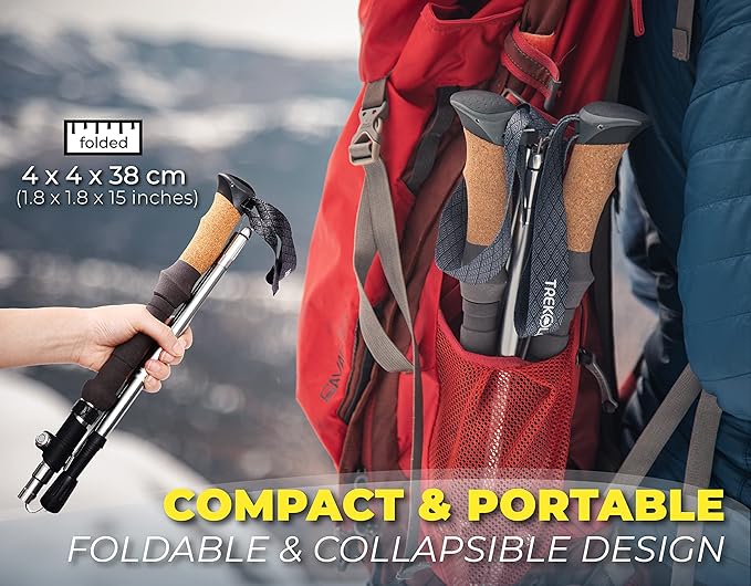 TREKOLOGY Trekking Poles Collapsible Nordic Hiking Poles - Cork Handle 2pc Ultralight Folding Walking Sticks, Hiking Sticks, Lightweight Aluminum Foldable Trekking Walking Sticks for Seniors Women Men - Image 2