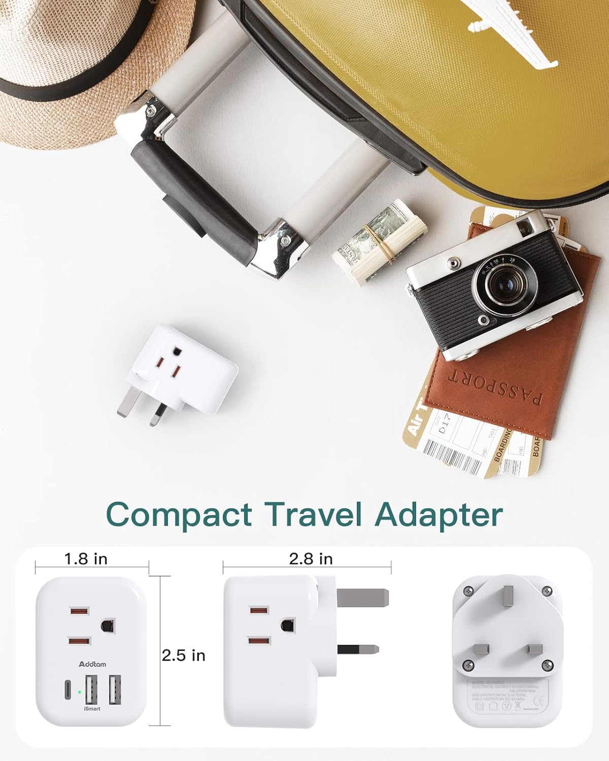 US to UK Ireland Plug Adapter, Addtam Type G Power Adapter with 3 AC Outlets and 3 USB(1 USB C), Travel Essentials for USA to Dubai Scotland British London England Hong Kong Irish - Image 6